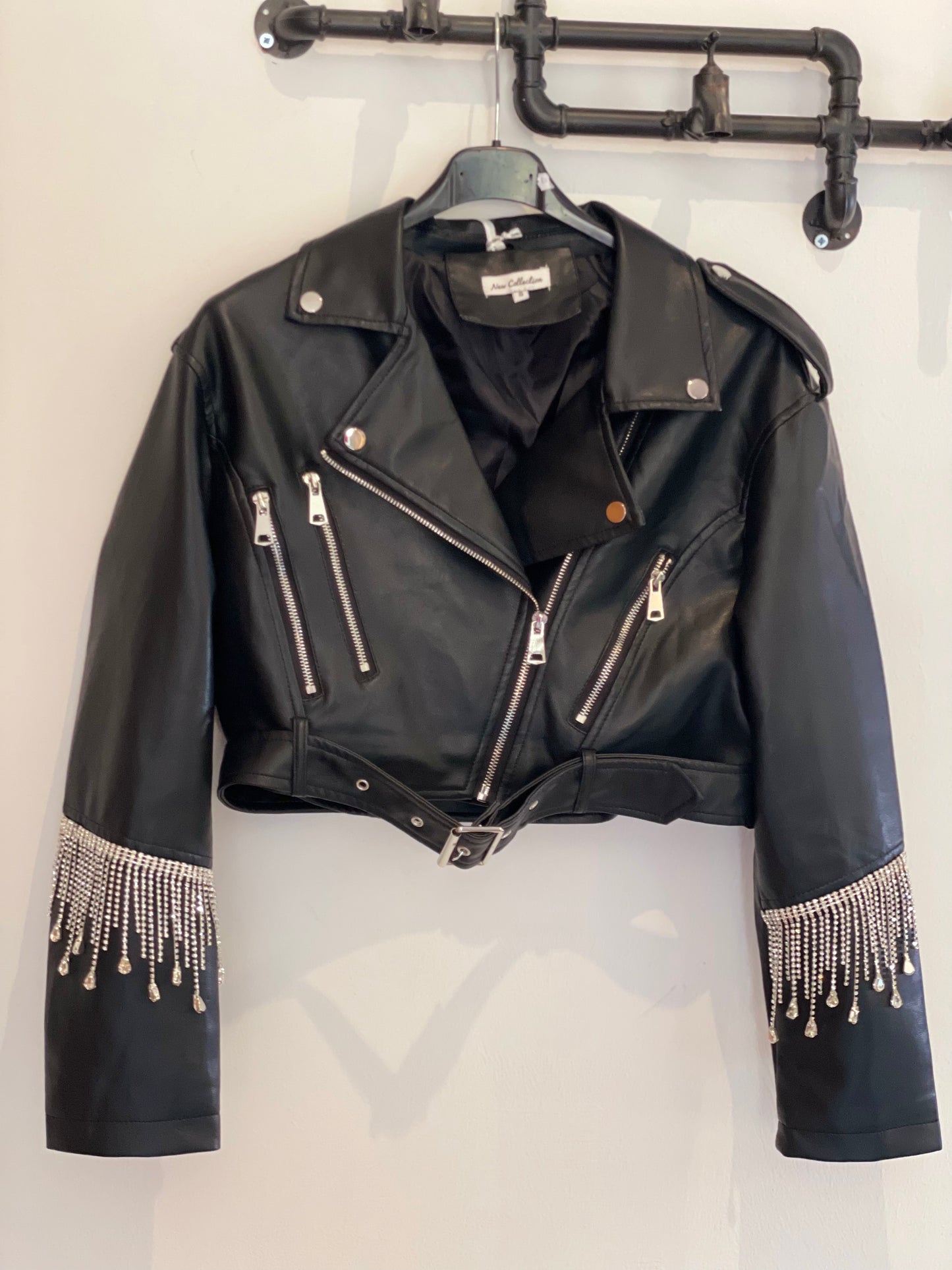 Biker similpelle con strass